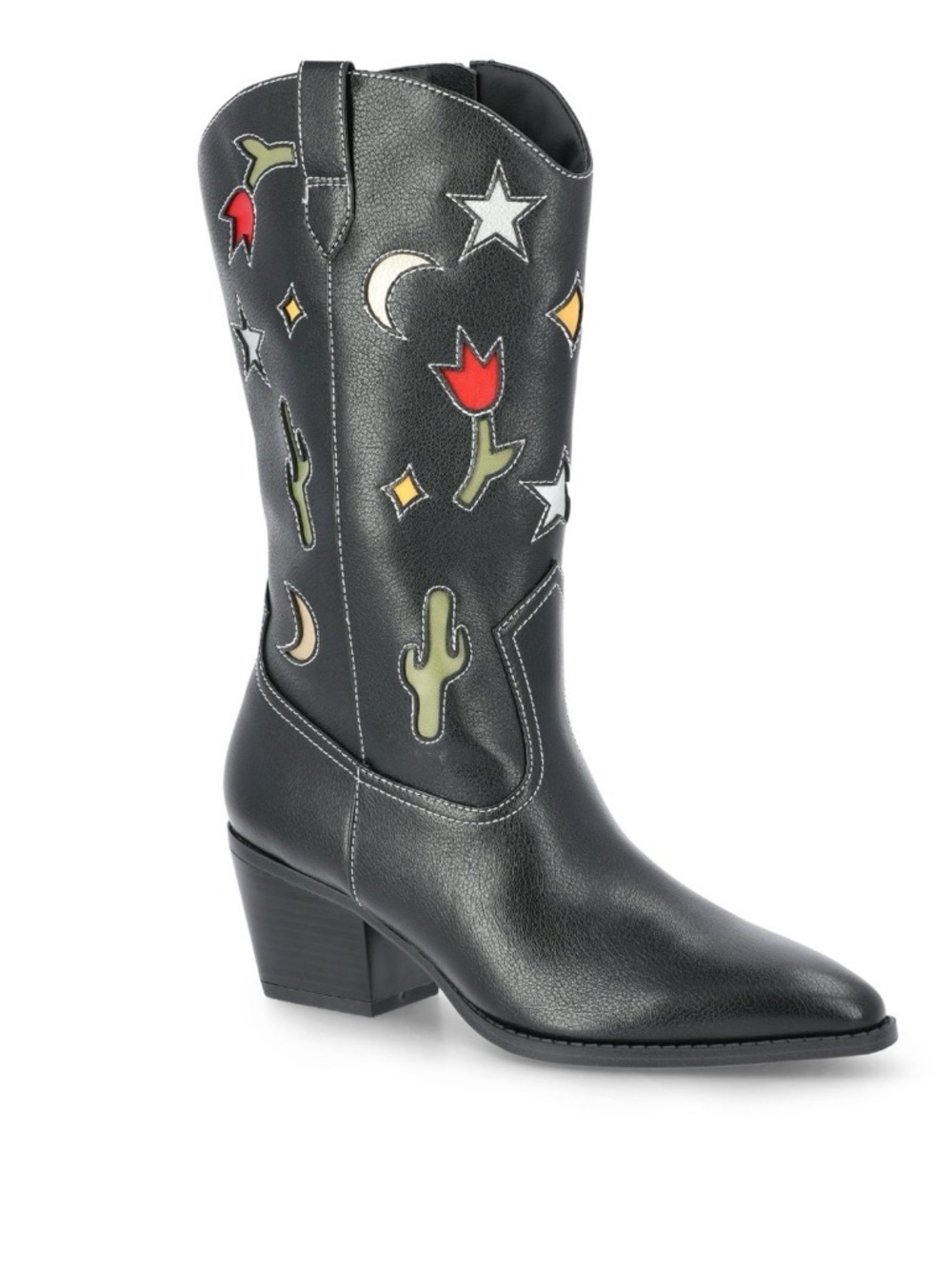 Womens Western Boots Size 8 Black Cowboy Cactus Star Moon Memory Foam New - Picture 3 of 6